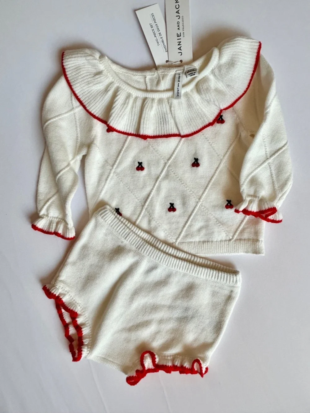 NWT Janie and Jack Baby Cherry Cable Knit Sweater Set 3-6M